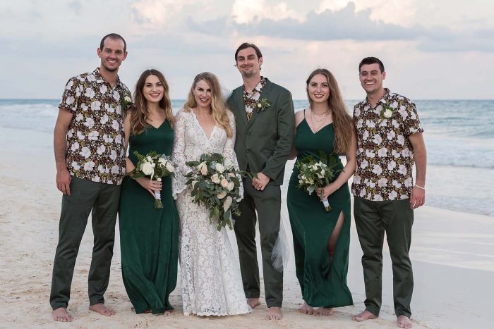 Groomsmen with bold patterned shirts