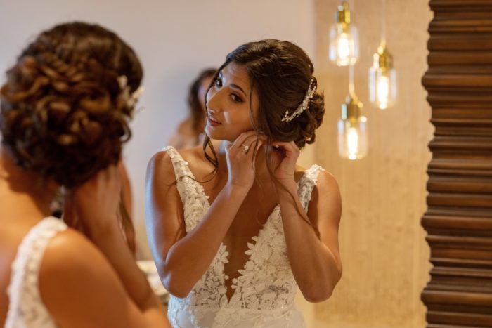 Bride getting ready for her wedding in the Riviera Maya.