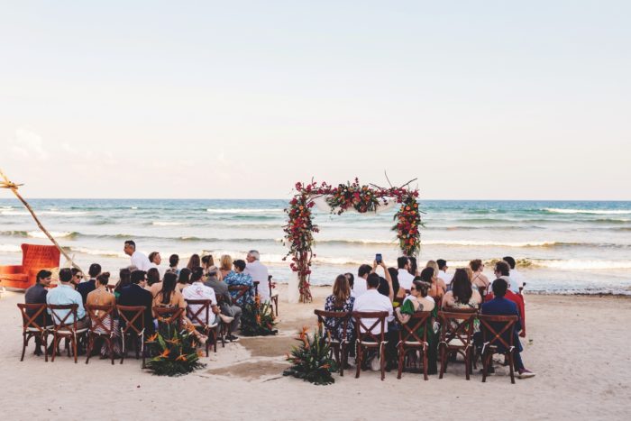 Wedding ceremony location on the beach in Mexico.