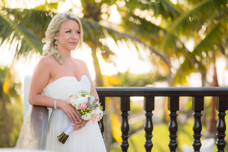 Portrait of bride with wedding dress on Riviera Maya, Mexico