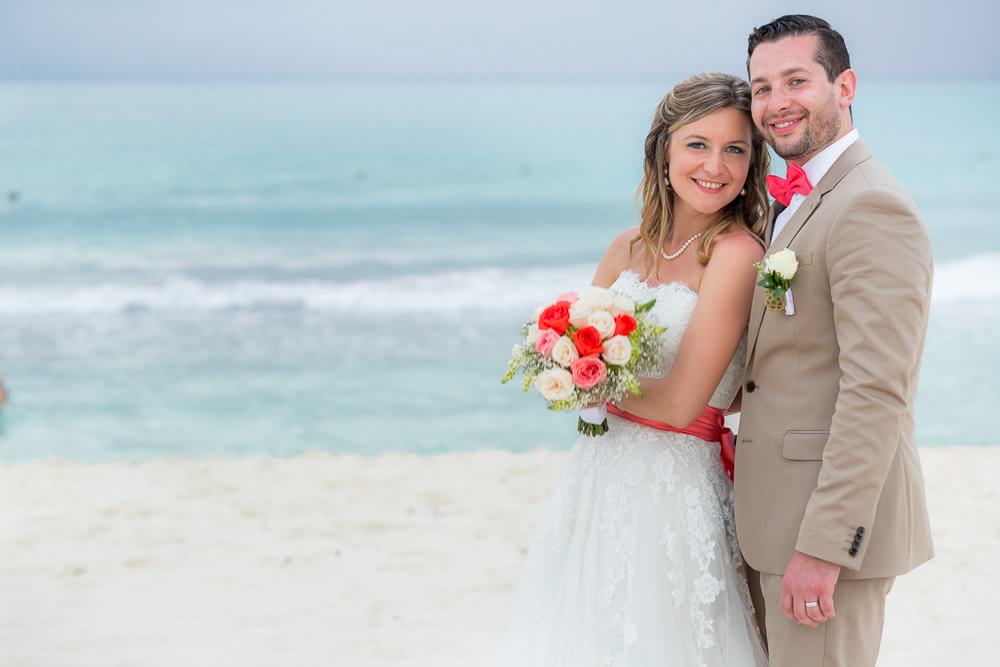 Portrait of bride and groom at Riviera Maya wedding