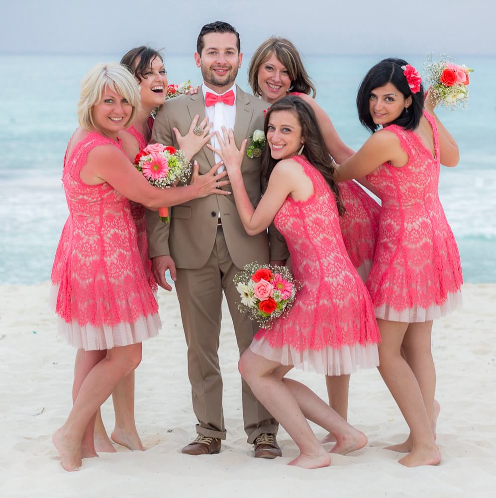 bridesmaids with groom at Iberostar Riviera Maya Wedding