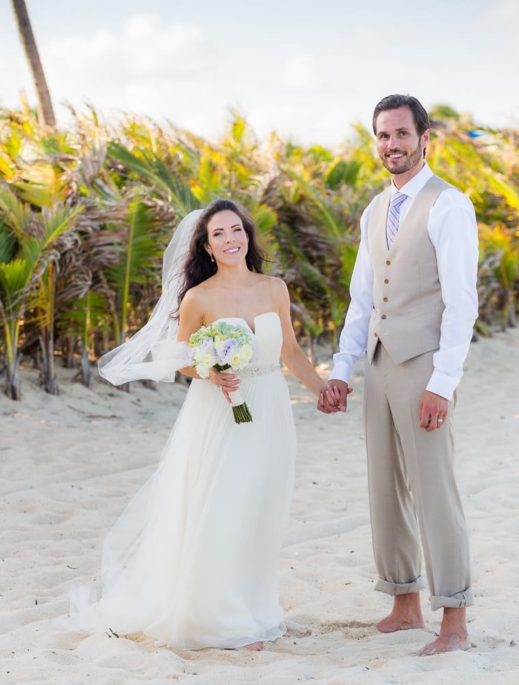 Bride and groom on beach at Riviera Maya Wedding