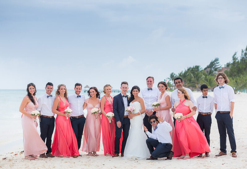 Bridal party on beach in Riviera Maya