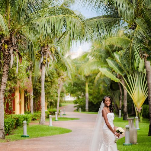 Portrait of bride before her wedding at Iberostar Grand Hotel Paraiso