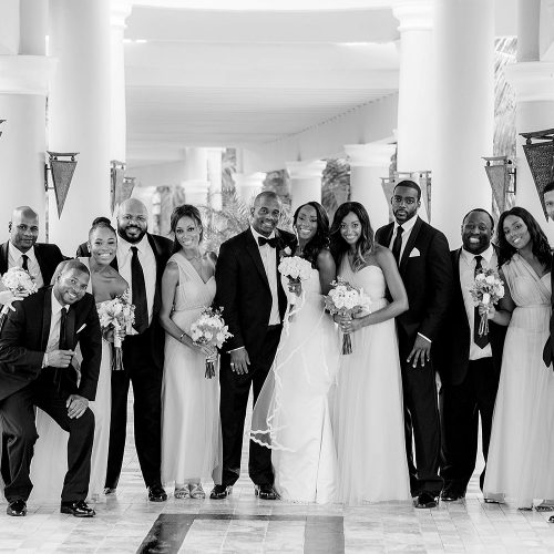 Bridal party in black and white at Iberostar Grand Hotel Paraiso wedding