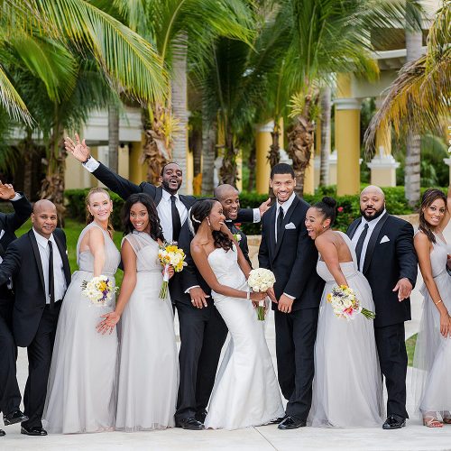 Bridal party having fun at Iberostar Grand Hotel Paraiso wedding
