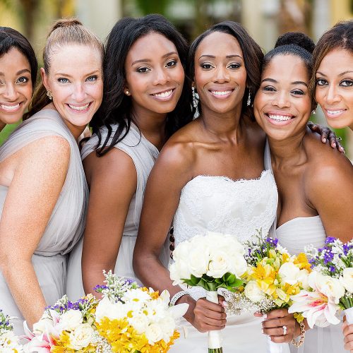 Close up of bridesmaids after wedding