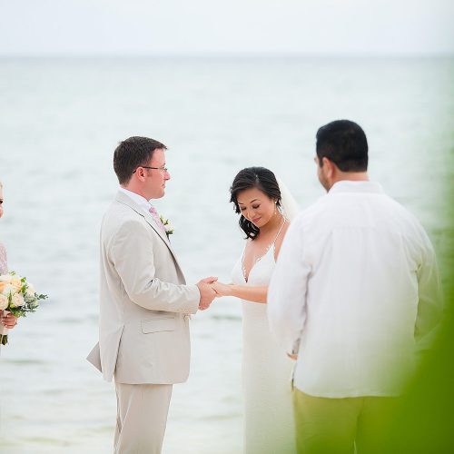 Bride and groom in wedding ceremony in Tulum