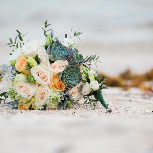 Bridal bouquet on beach