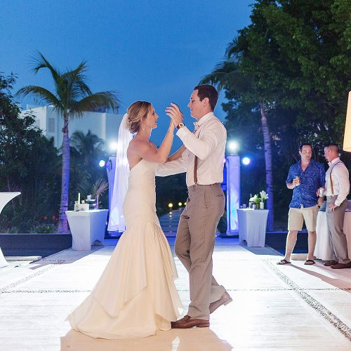 Bride and grooms first dance at Excellence Playa Mujeres wedding