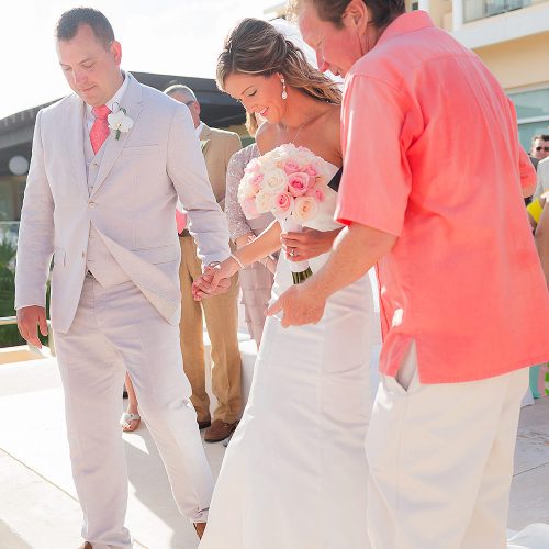 Bride arriving at wedding ceremony at NOW Jade Riviera Cancun