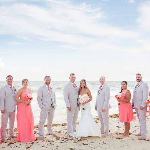 Wedding party on beach wedding location at NOW Jade Riviera Cancun
