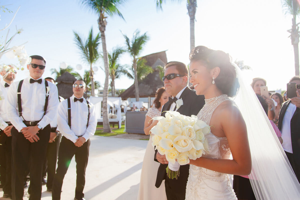 Bride and father at wedding in Secrets Maroma, Riviera Maya