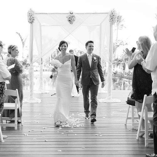 Bride and groom after wedding ceremony at Secrets Akumal Riviera Maya
