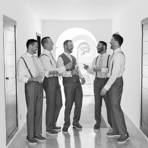 Black and white groomsmen in Playa del Carmen Wedding