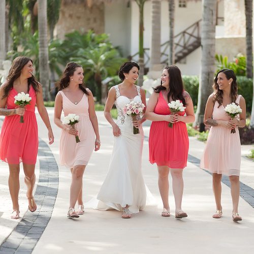 Bridal party walking toward ceremony at Playa del Carmen Riviera Maya