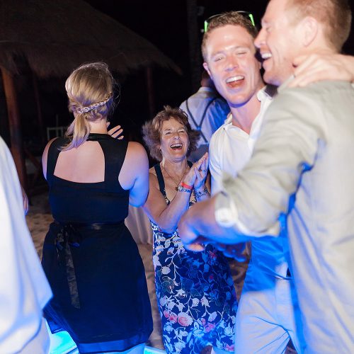 Guests dancing at wedding reception at Playa del Carmen Riviera Maya