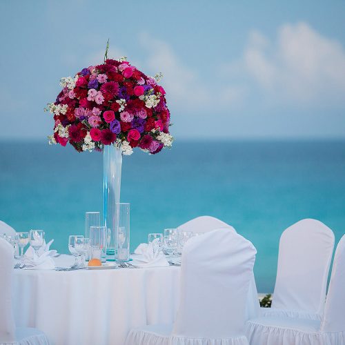 Close up of table top of wedding reception at Live Aqua Cancun