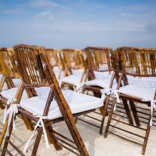Close of of chairs at wedding ceremony in Tulum