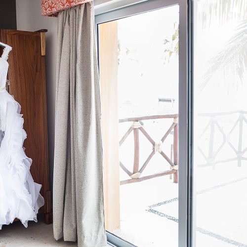 Wedding dress hanging at Hacienda Paraiso, Tulum