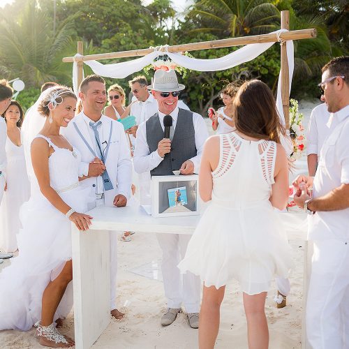 Wedding ceremony on beach at Hacienda Paraiso
