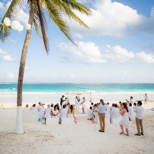 Wedding ceremony location on beach at Hacienda Paraiso, Tulum