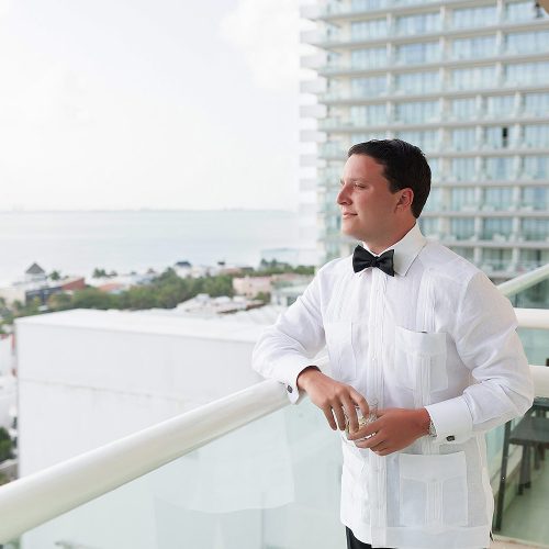 guayabera with bow tie