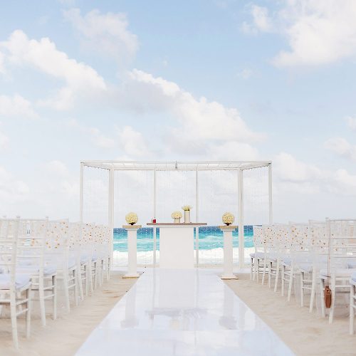 Set up at Hard Rock Cancun beach for wedding photography