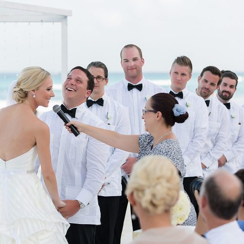 Couple getting married at Hard Rock Cancun beach wedding