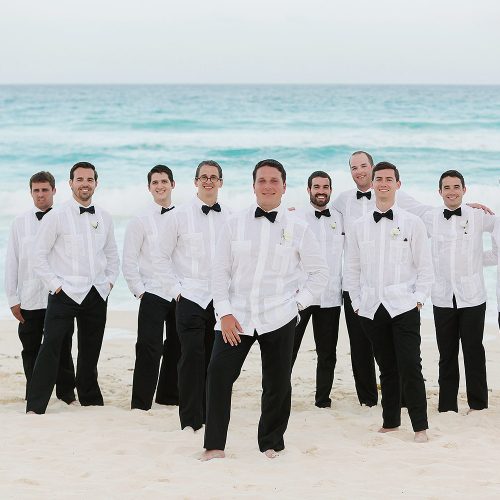 Groomsmen at beach wedding photography at Hard Rock Cancun