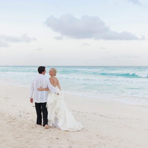 Bride and groom portrait on the beach at Hard Rock Cancun