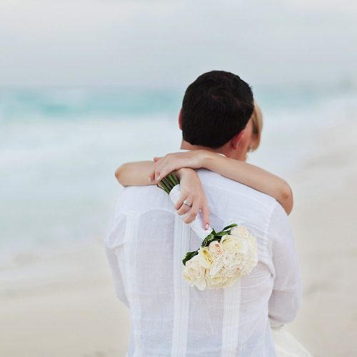Bouquet detail in wedding photography at Hard Rock Cancun beach wedding