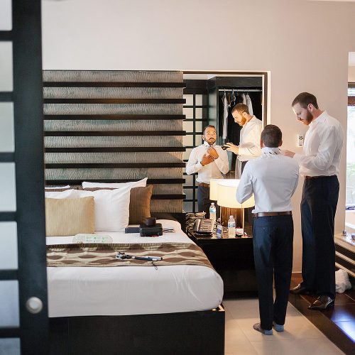 Groomsmen getting ready at Azul Fives Hotel, Riviera Maya