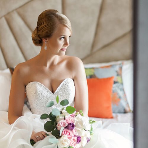 Portrait of bride in room at Azul Fives Hotel, Riviera Maya