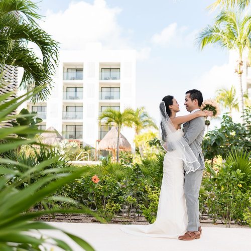 Bride and groom portrait at Finest Playa Mujeres Resort, Cancun