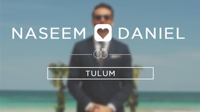 Groom standing on beach in Tulum in front of wedding ceremony location