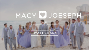 Bridal party walking down beach in Tulum