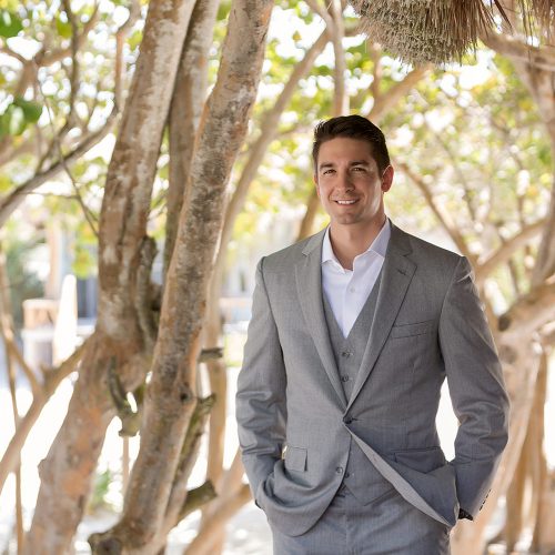 Portrait of groom before wedding at el Paraiso Tulum