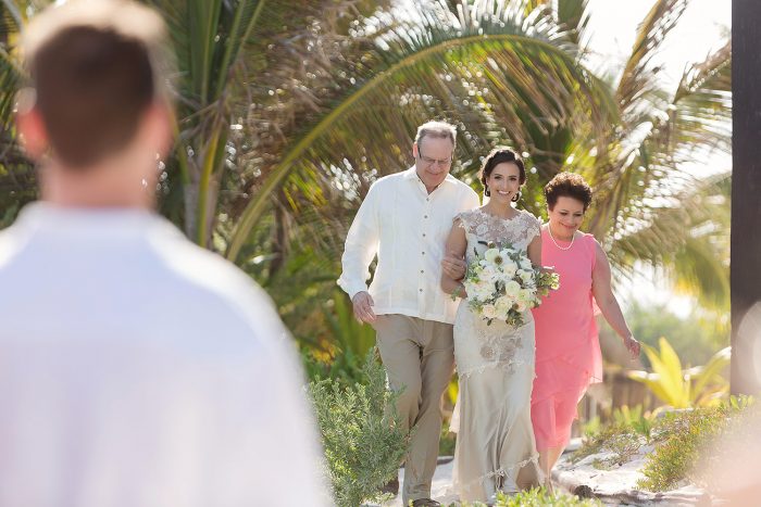 Bride walking down aisle at el Paraiso Tulum wedding