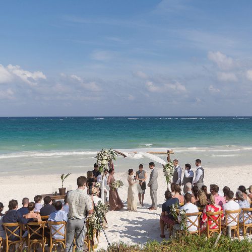 Wedding ceremony with guests at el Paraiso Tulum