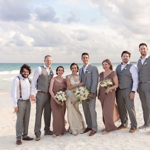 Bridal party on beach in Tulum wedding