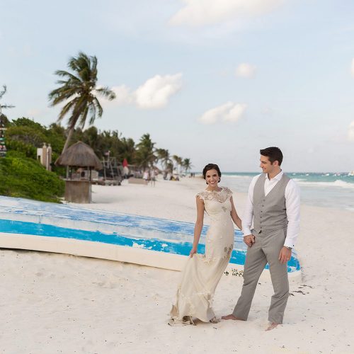 Bride and groom portrait after wedding in Tulum