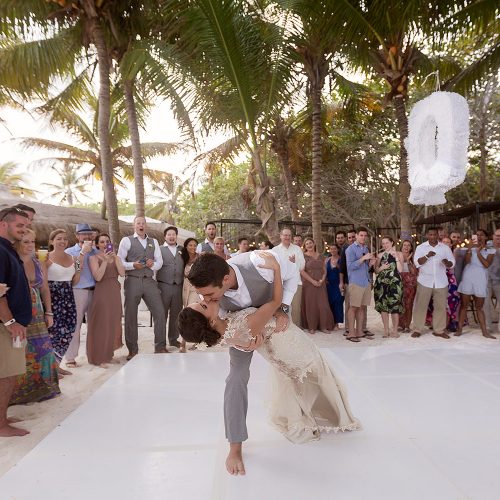 Bride and grooms first dance at wedding in Tulum