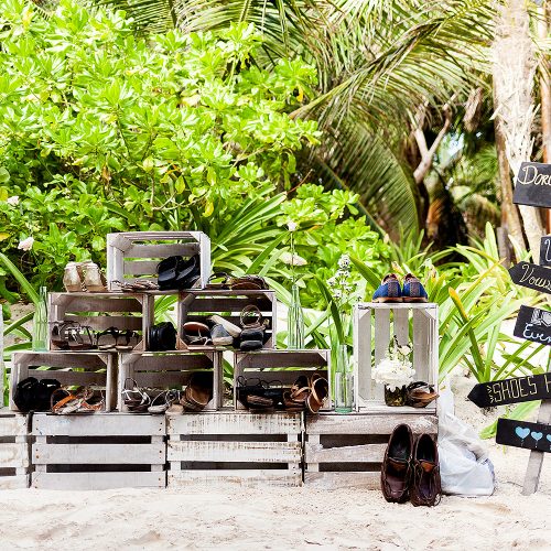 Place to leave shoes at beach wedding in Tulum
