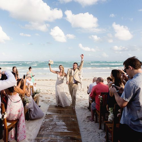 Bride and groom after wedding in Tulum