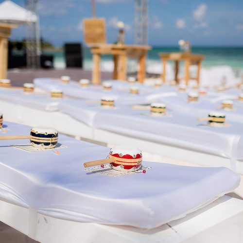 Chairs ready for wedding in the Riviera Maya