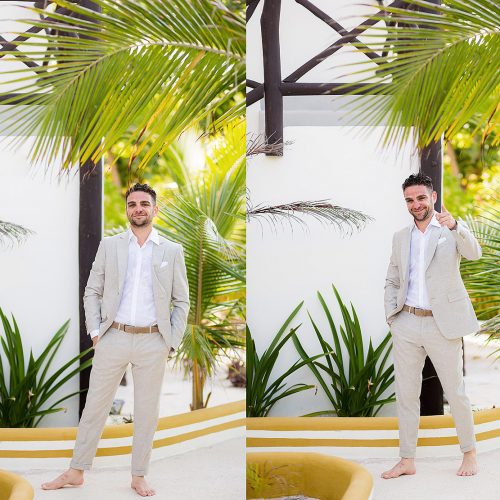 Portraits of groom before his wedding in Riviera Maya