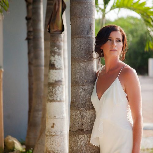 Portrait of bride in garden before wedding in Tulum