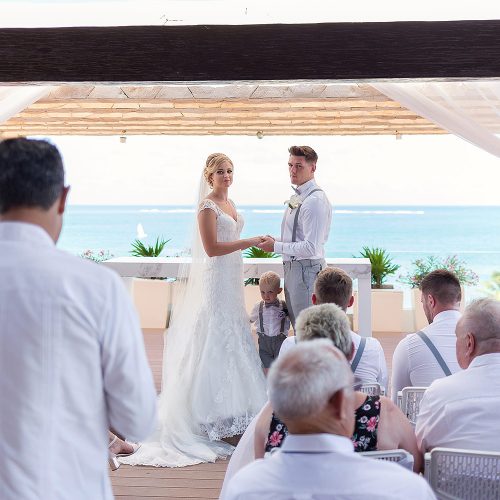 Wedding ceremony at Royalton Riviera Cancun sky deck
